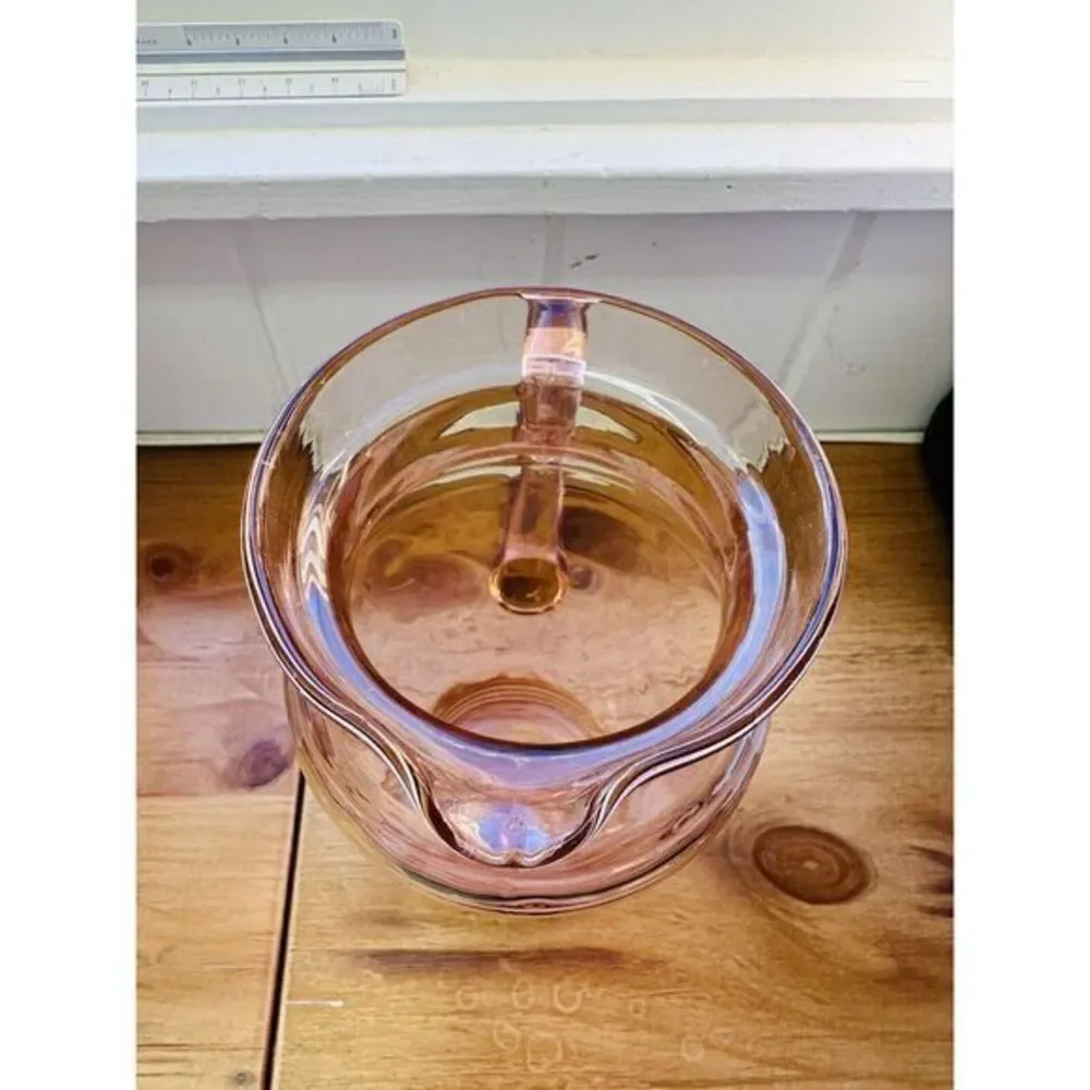 Depression Glass Pitcher Peachy Pink‎ Clear w/ Pattern Dot & Applied Handle VTG